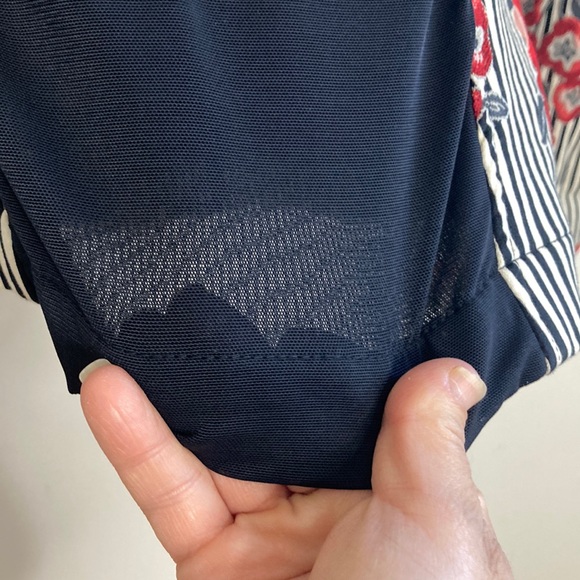 Save the Queen Blazer Womens Large Black White Red Floral Stripe Sheer Stretch - Picture 7 of 15